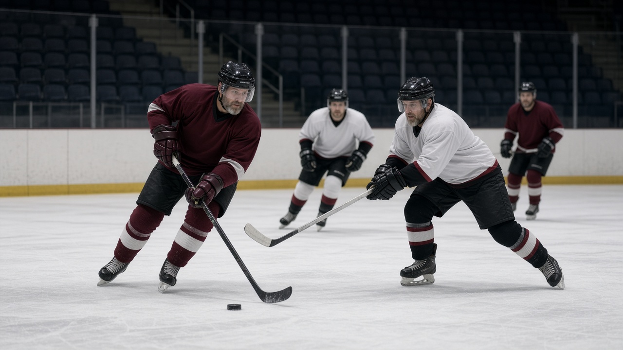 An amateur adult hockey game